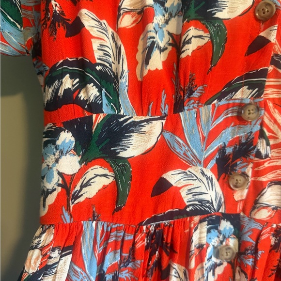 LOFT Orange Tropical Floral Maxi Button Up Dress with Tie Waist size 6 - Picture 8 of 13